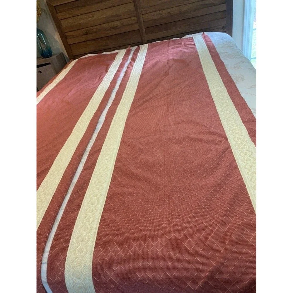 Pair of Lee Jofa Red Embroidered Tab Top Curtain Panels Lined Decorative Trim